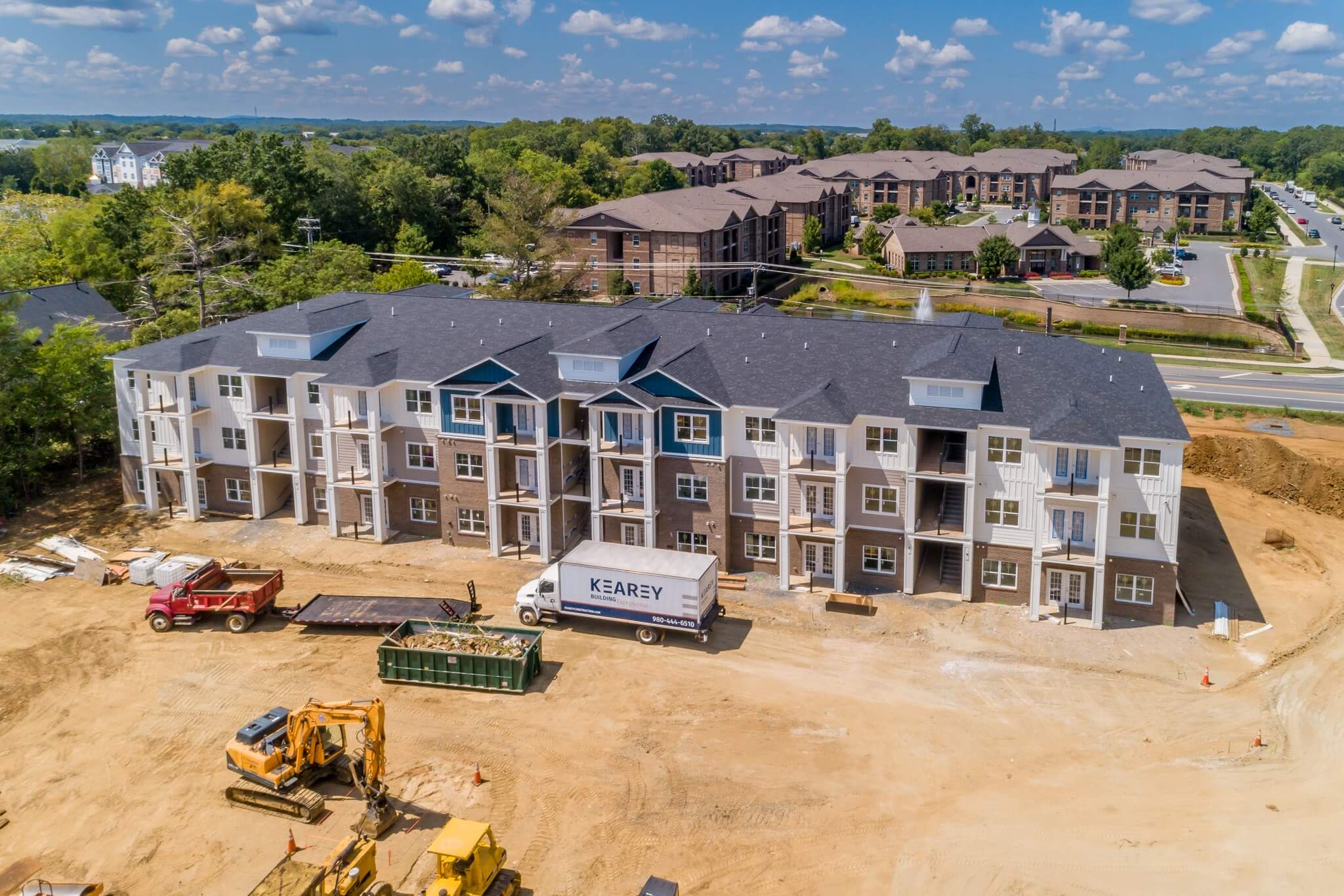 aerial shot of a townhome project mostly completed 