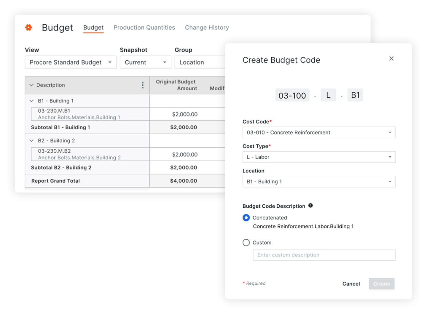 Procore budget tools