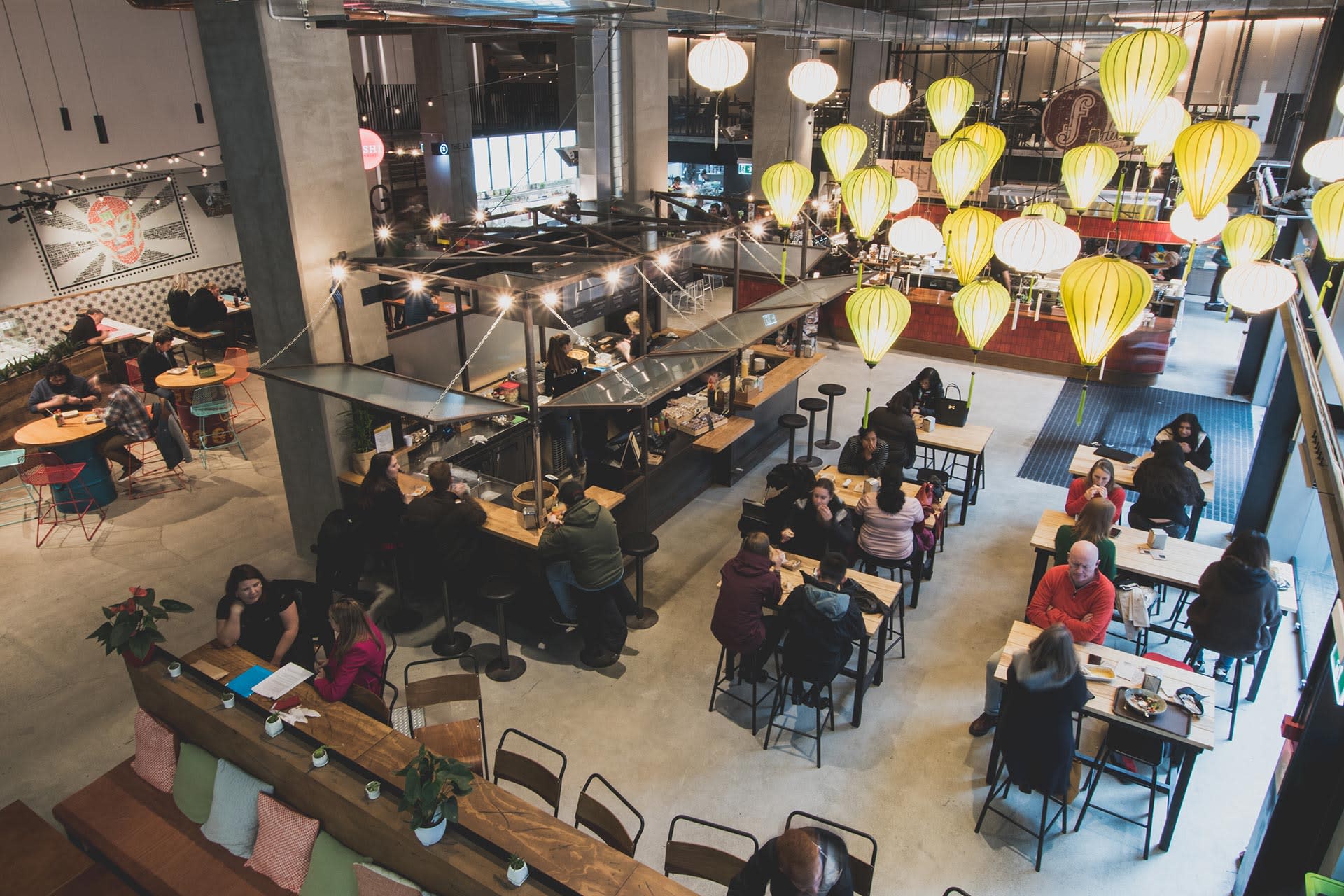 High angle view of eating area