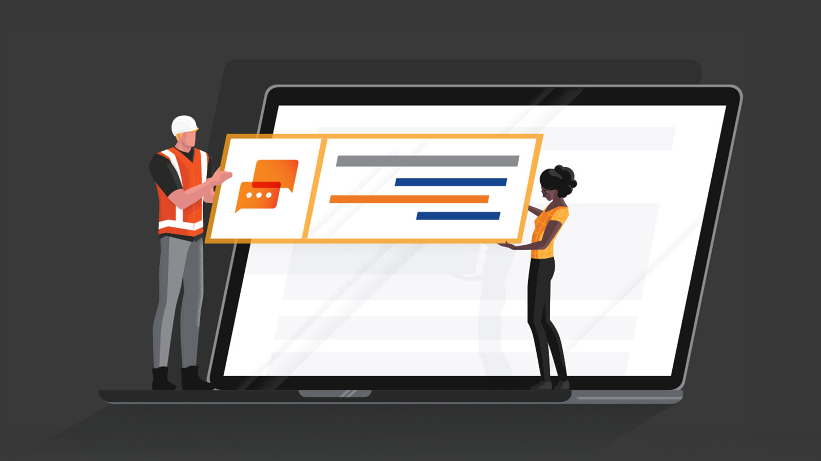 graphic of construction workers holding a chat