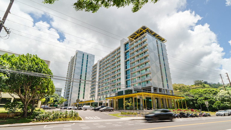 Exterior view of Hale Haukani, a student housing complex. 