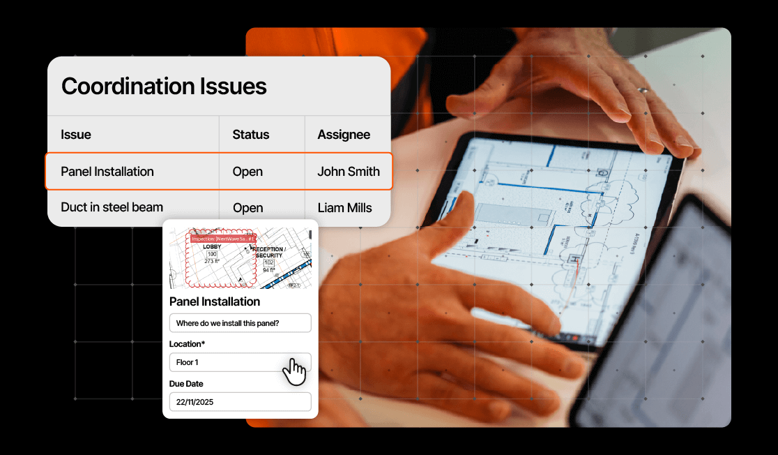 Visual of builders coordinating design issues
