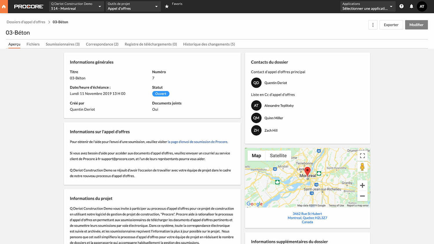 Procore tendering tool