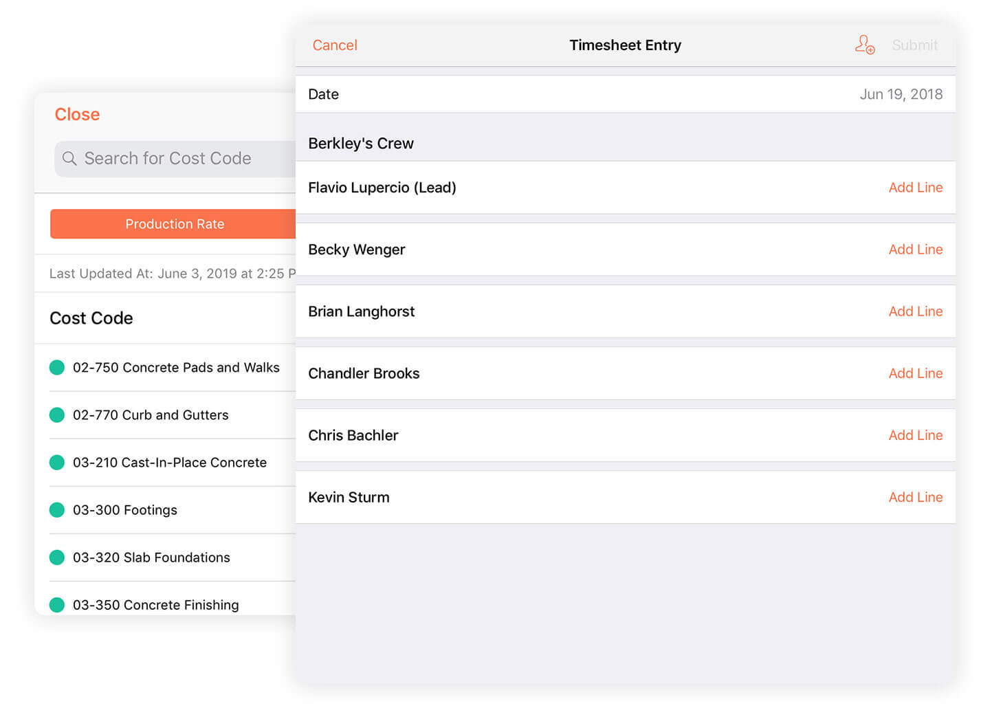 Procore app screen on mobile device