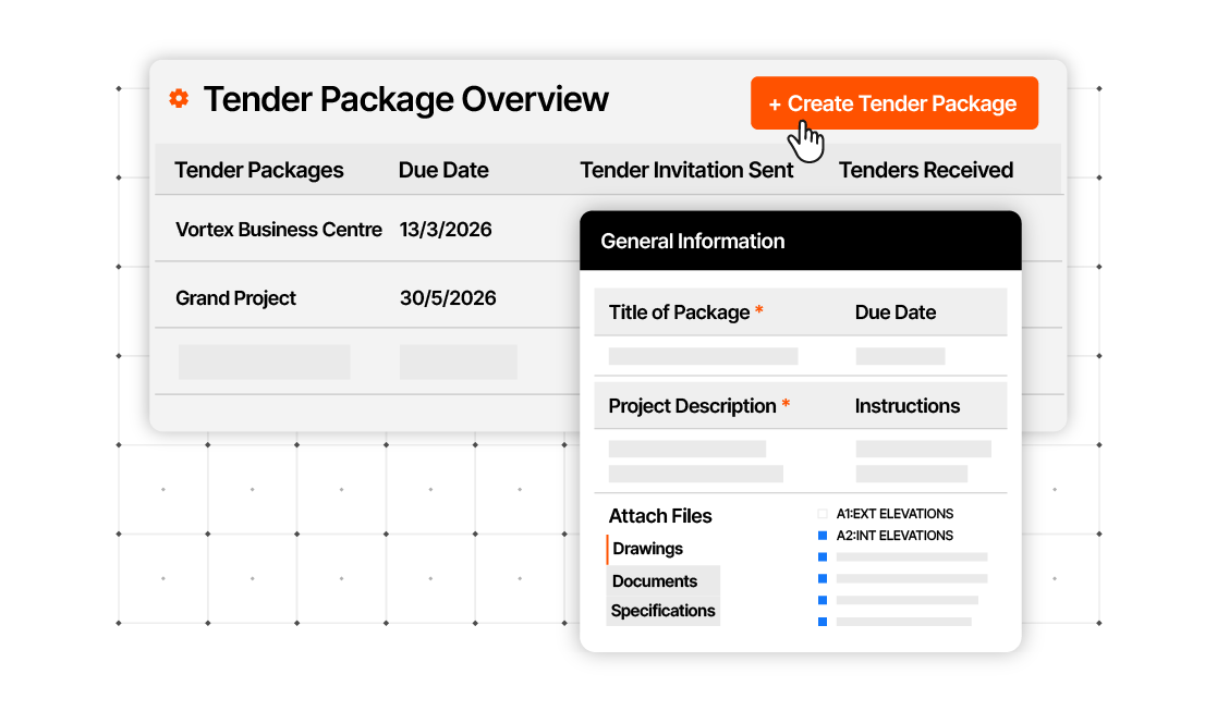 Procore HVAC bid leveling screen showing submitted bids from five contractors.