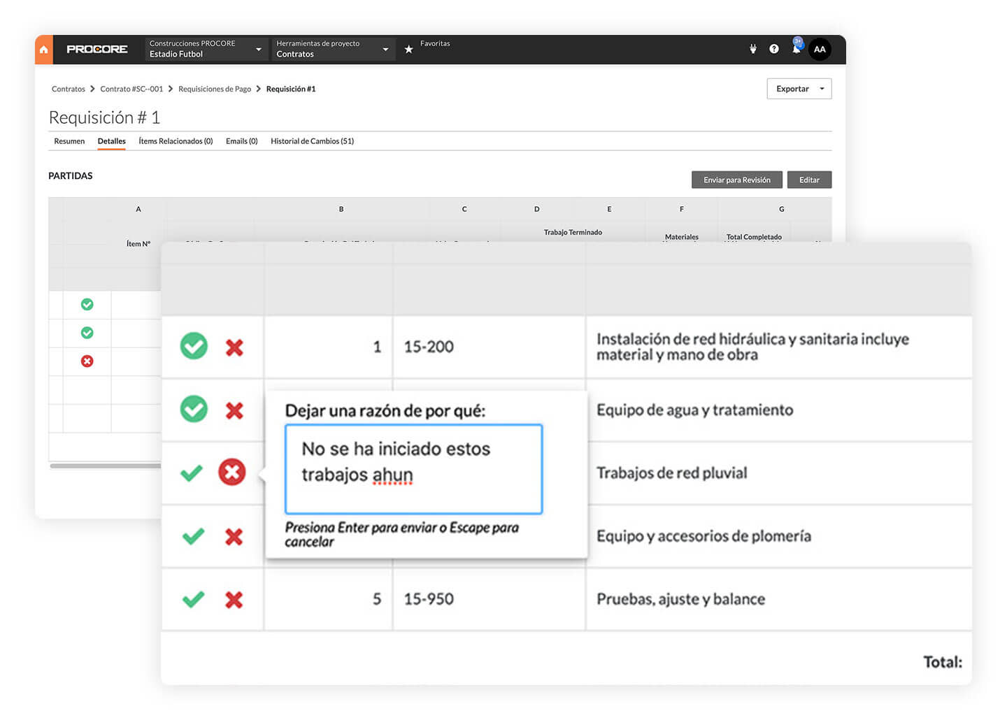 Procore commitment tool