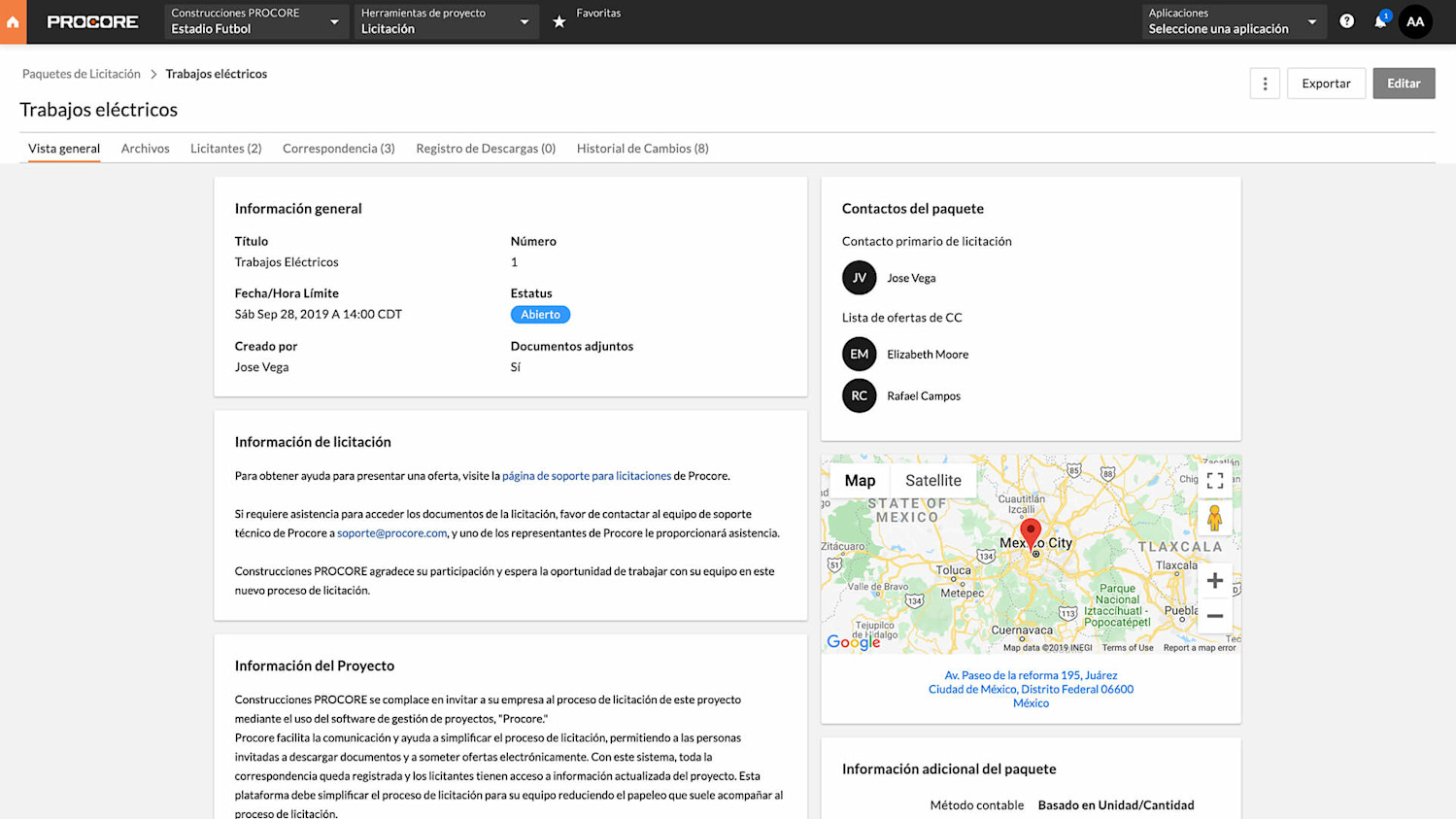 Procore tendering tool