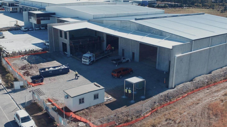 Birdseye shot of a large warehouse complex.