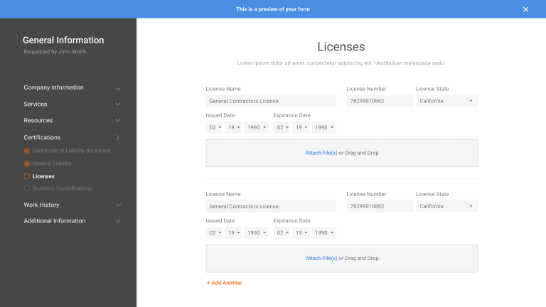 Procore Prequalification Product Screen