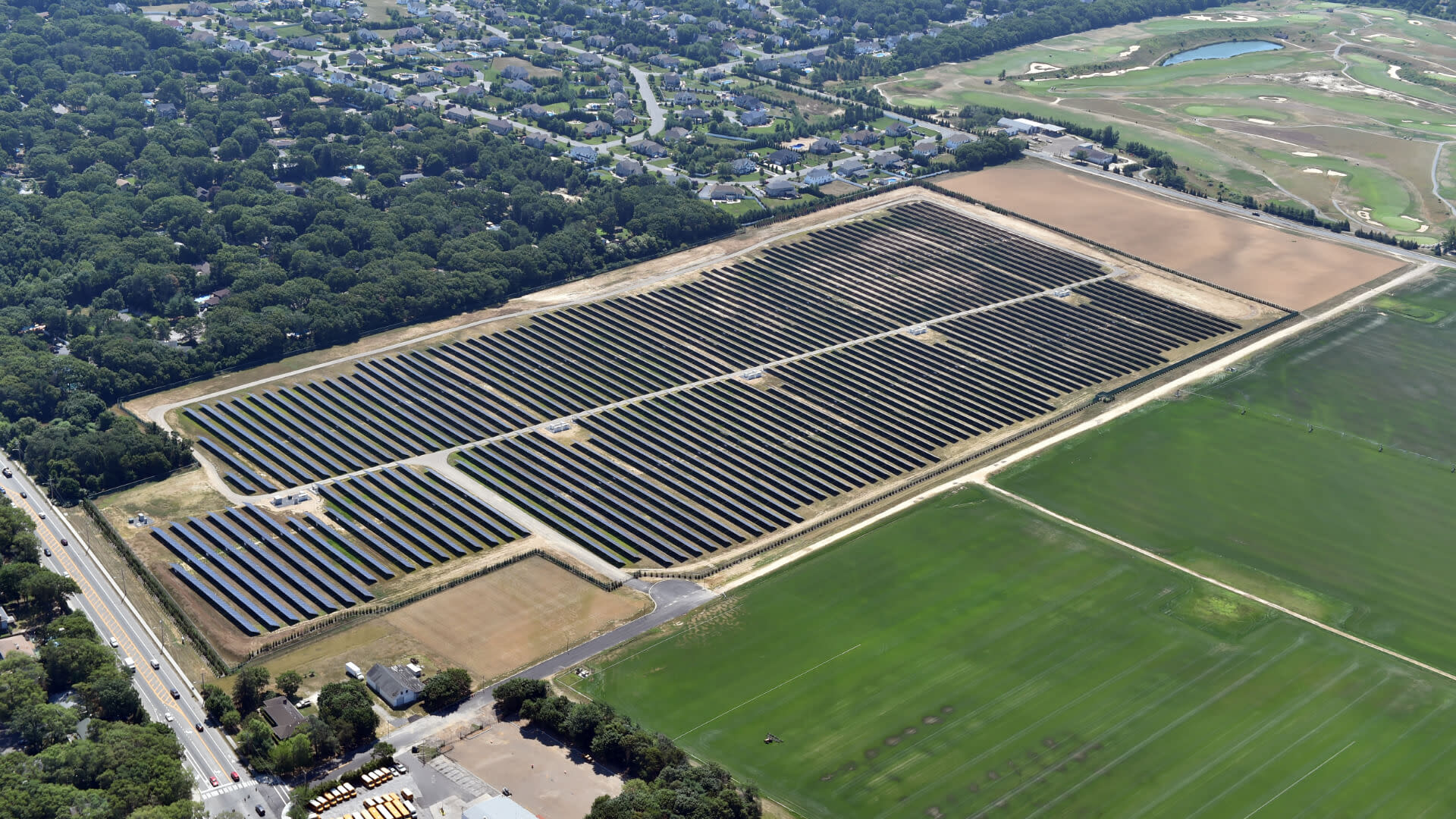 Aerial view of a solar panel farm