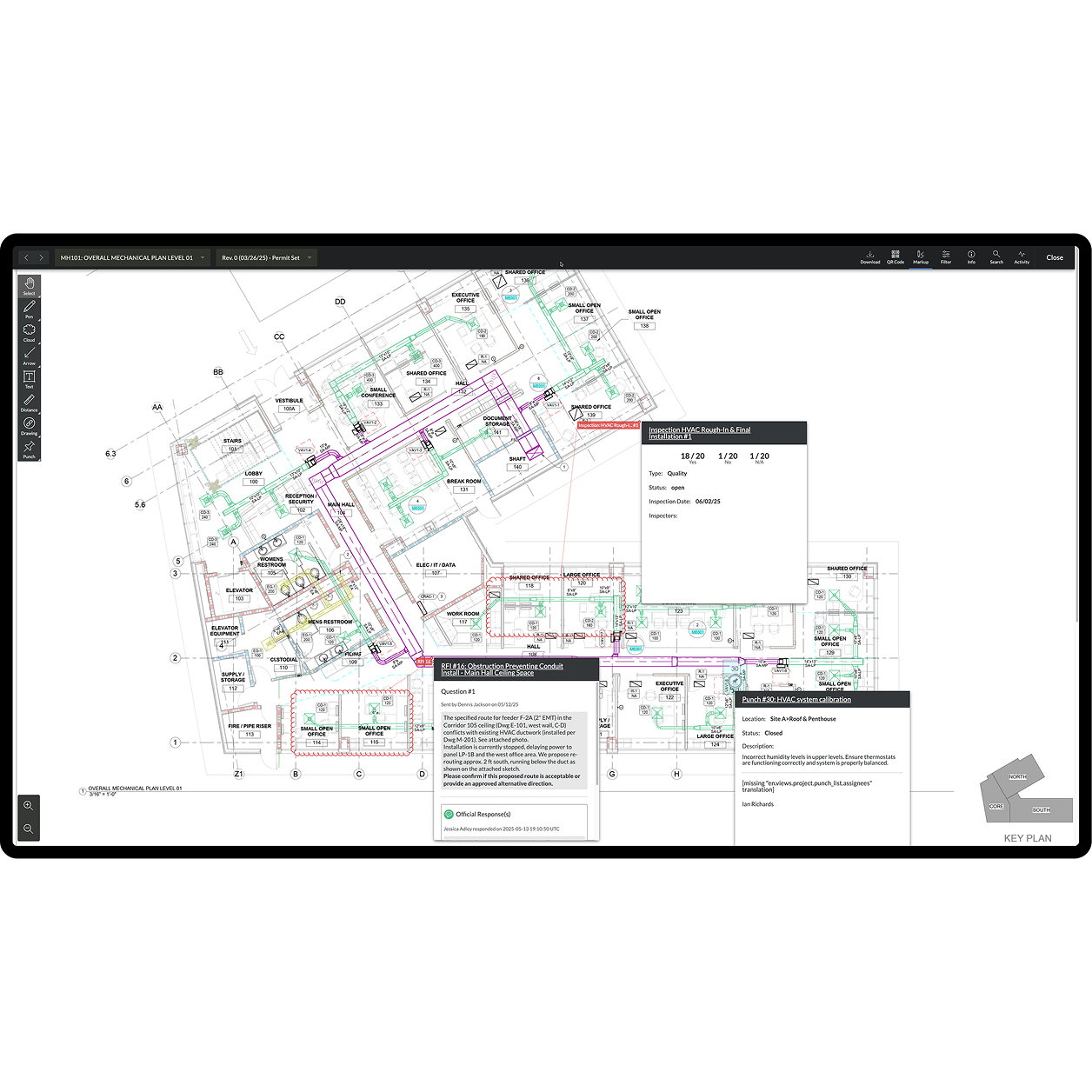 Procore's Drawings tool UI on a tablet