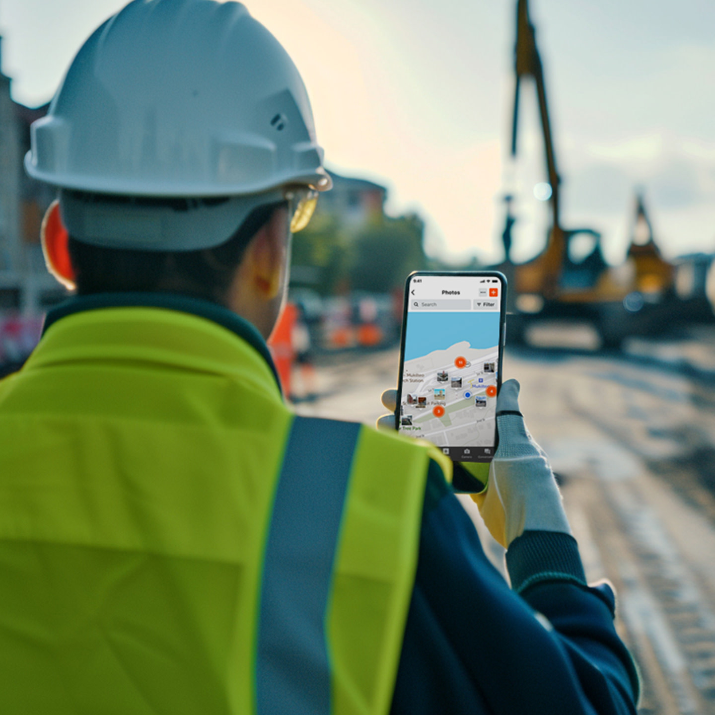 A contractor using Procore Maps at a construction site