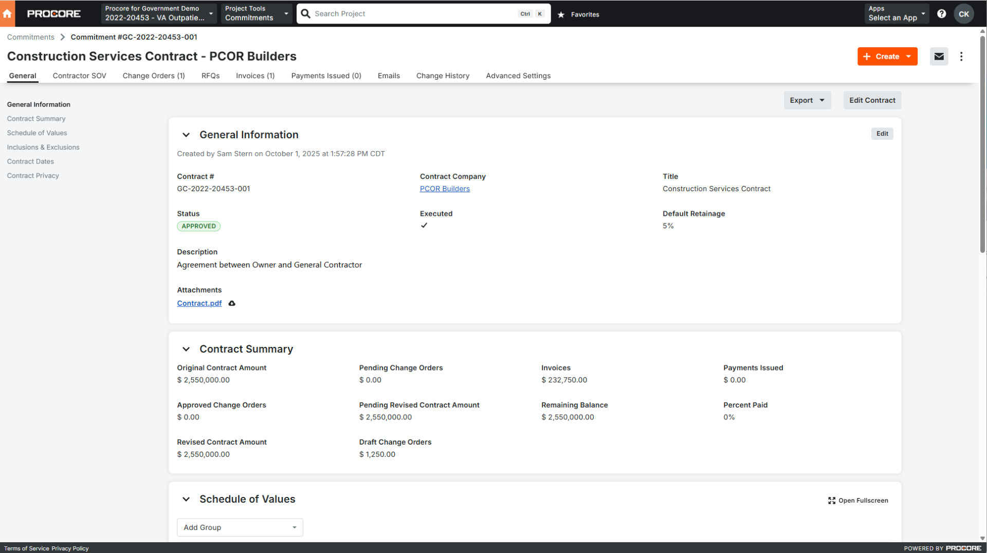 Screen capture of Procore's ERP integrations tool