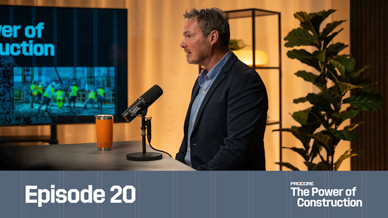 Procore podcast guest speaking into the microphone