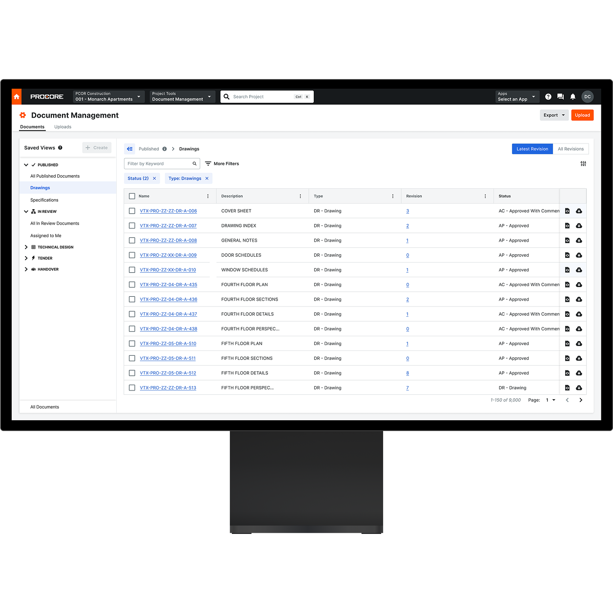 Procore's Documents tool on a desktop