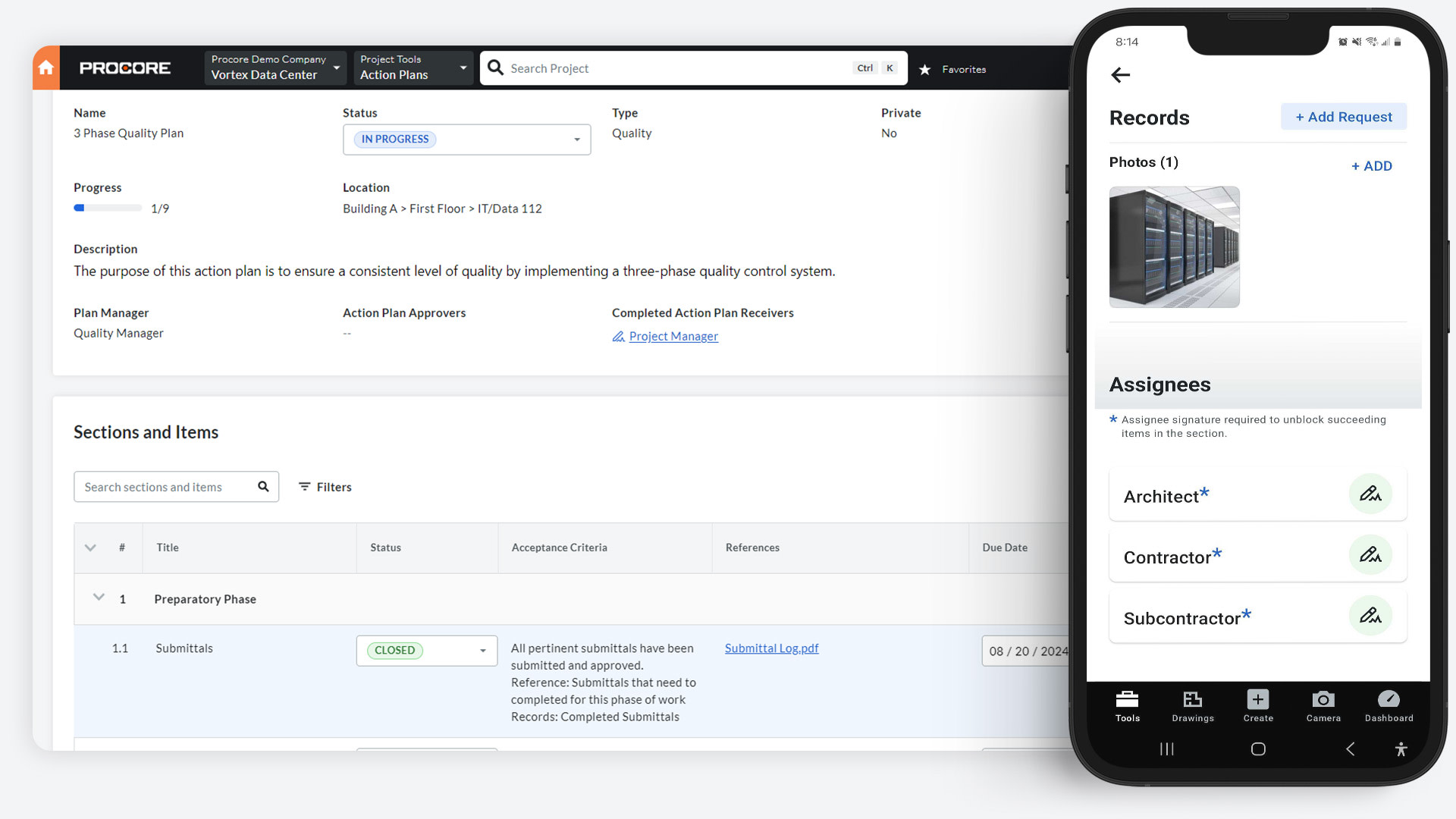 Screen of Procore's Action Plans tool