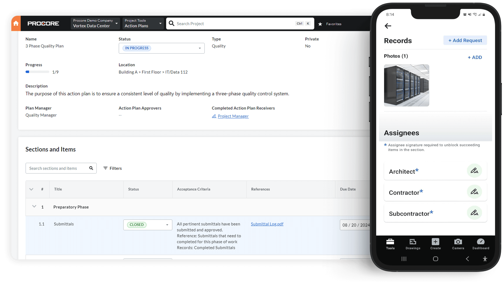 Screen of Procore's Action Plans tool