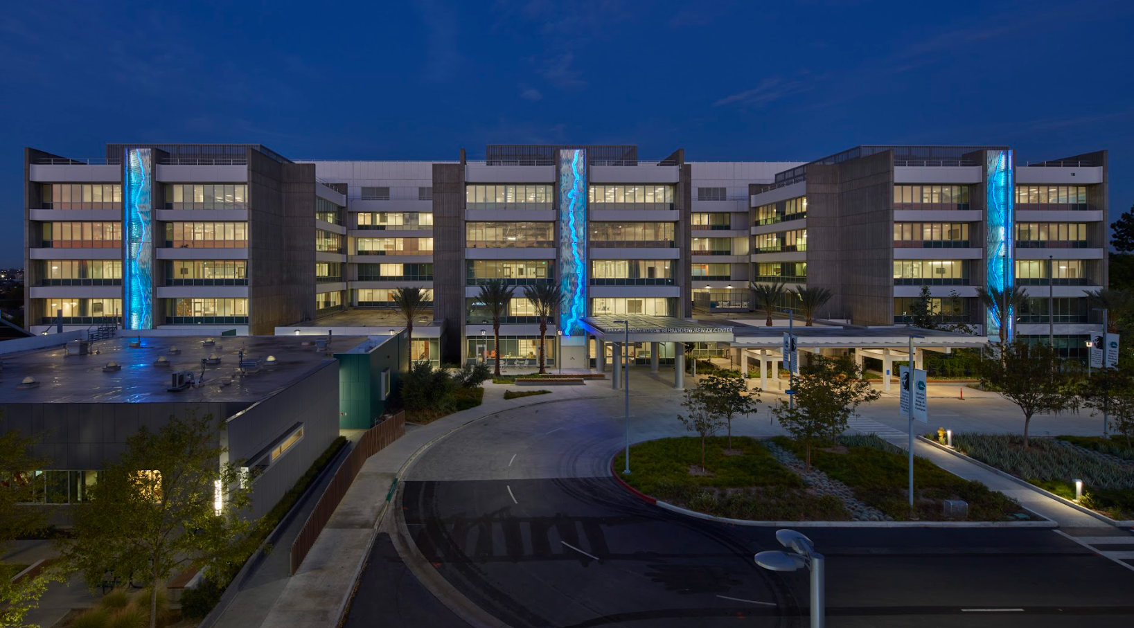 Commercial project with blue light siding