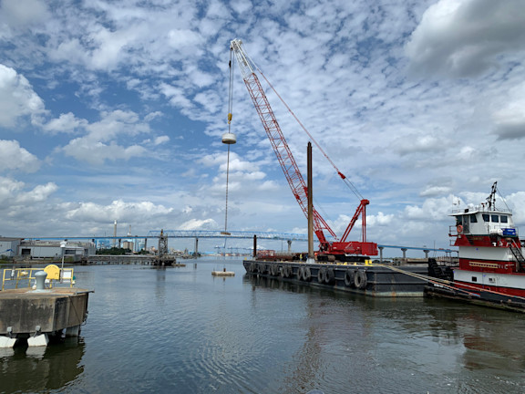 Marine construction with crane in background