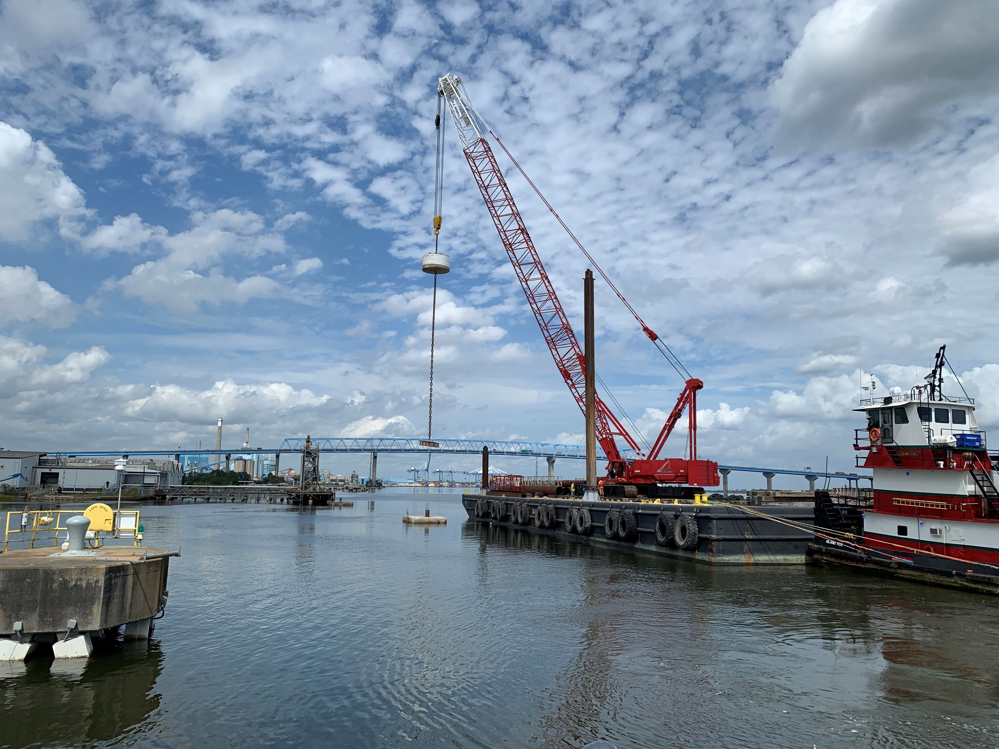 Marine construction with crane in background