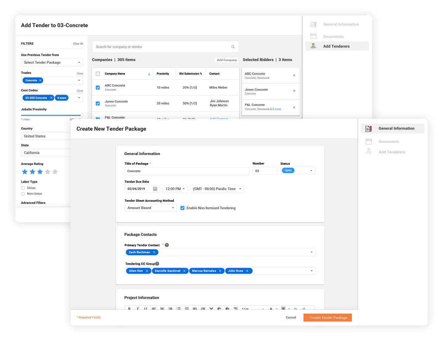 Screenshot of Procore's Bid management