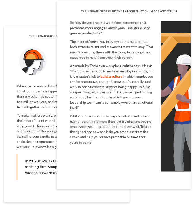 Interior pages of The Ultimate Guide to Beating the Construction Labor Shortage Ebook