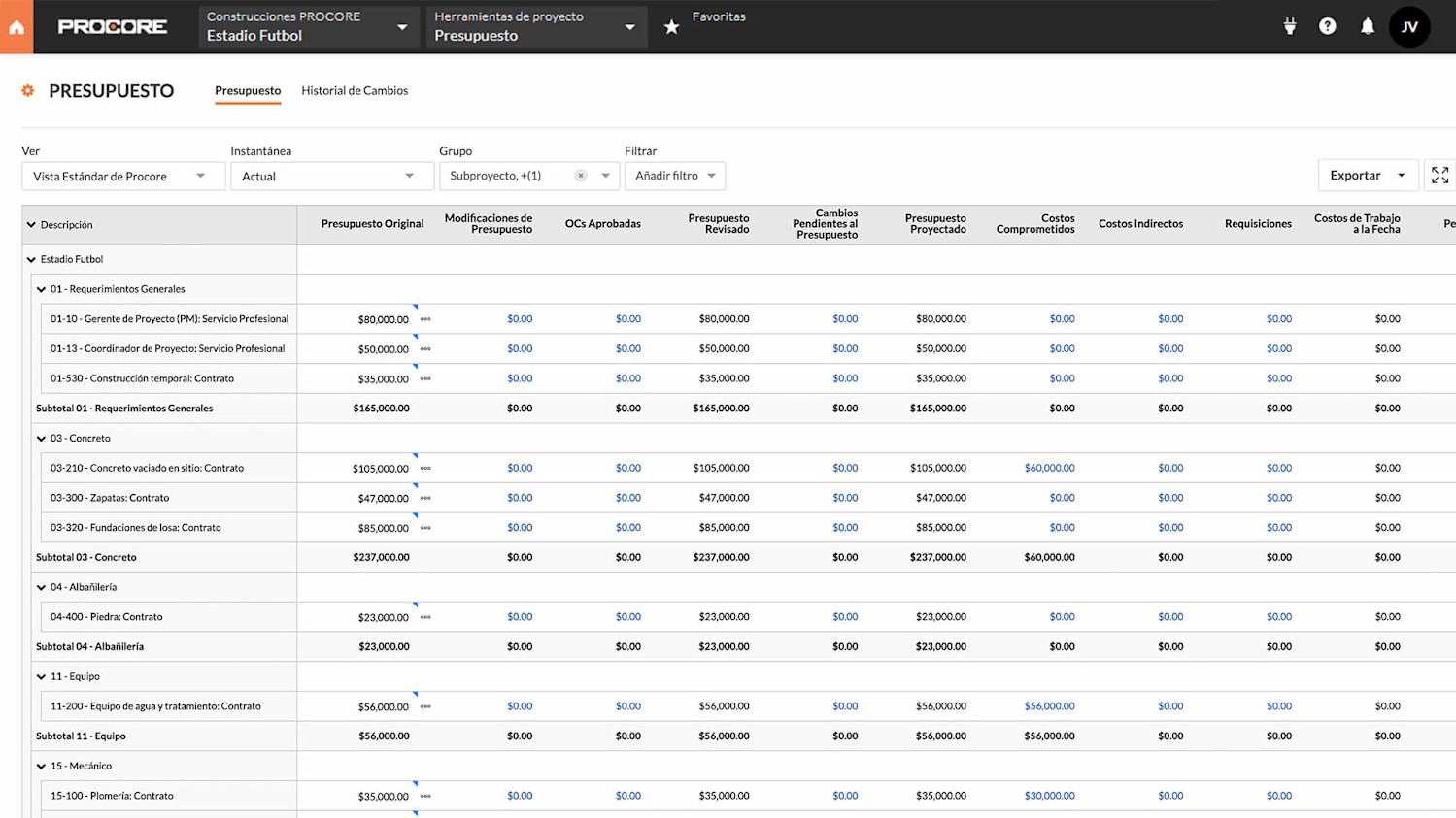 Procore budget tools