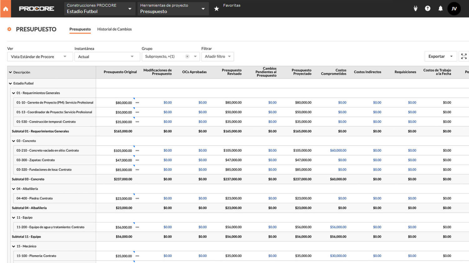 Procore budget tools