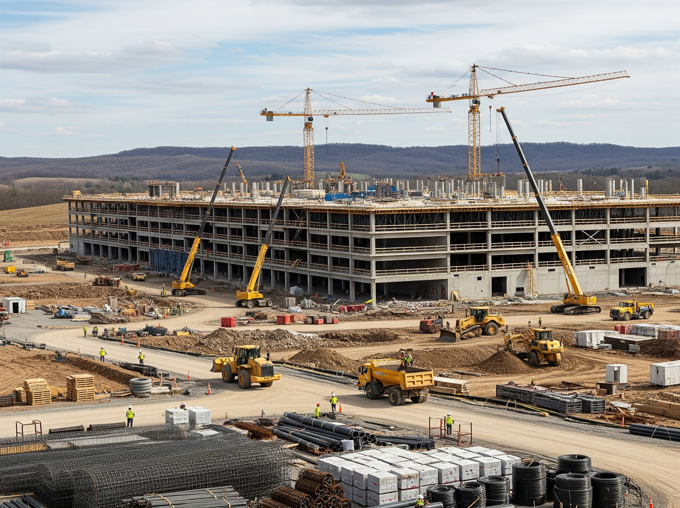 Wide view of a building under construction