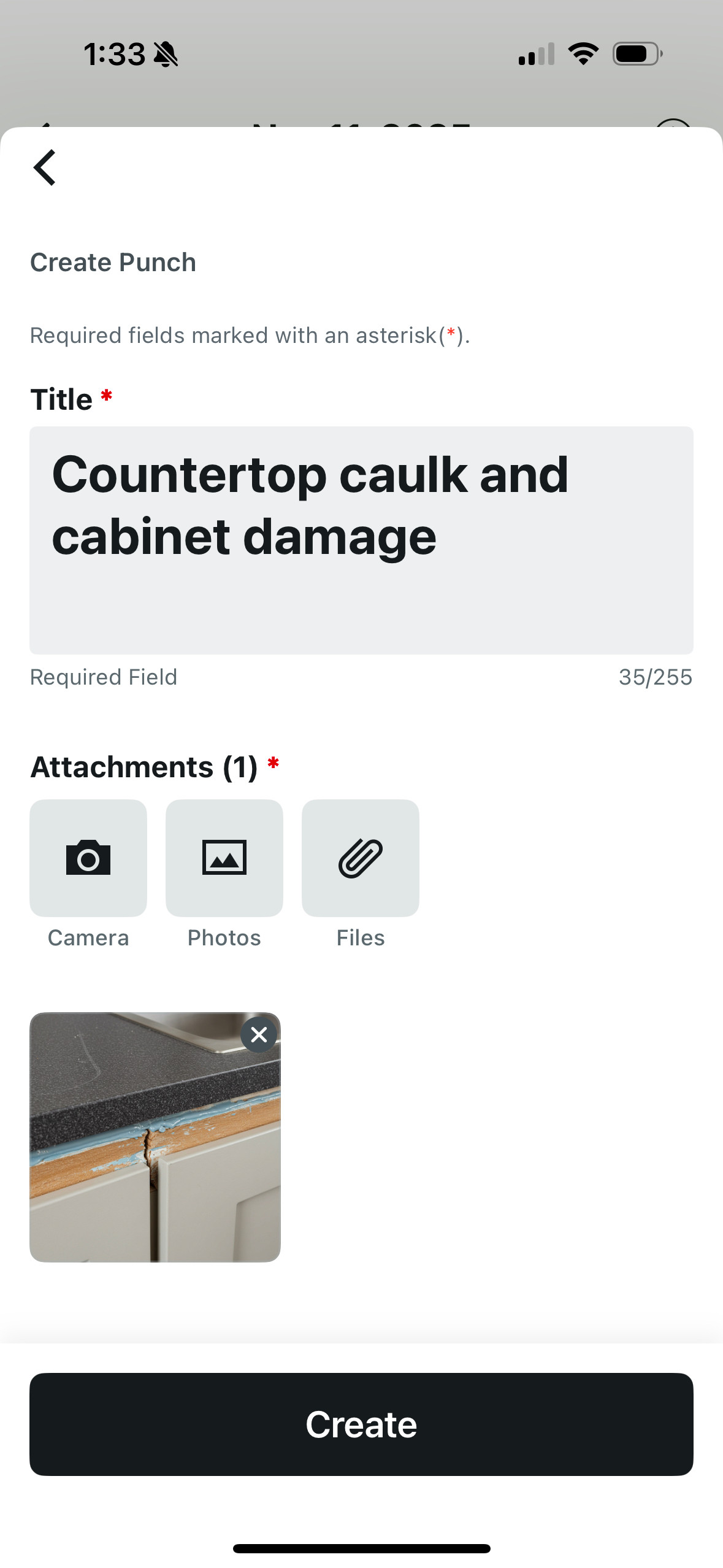 Screen capture of Procore in a phone
