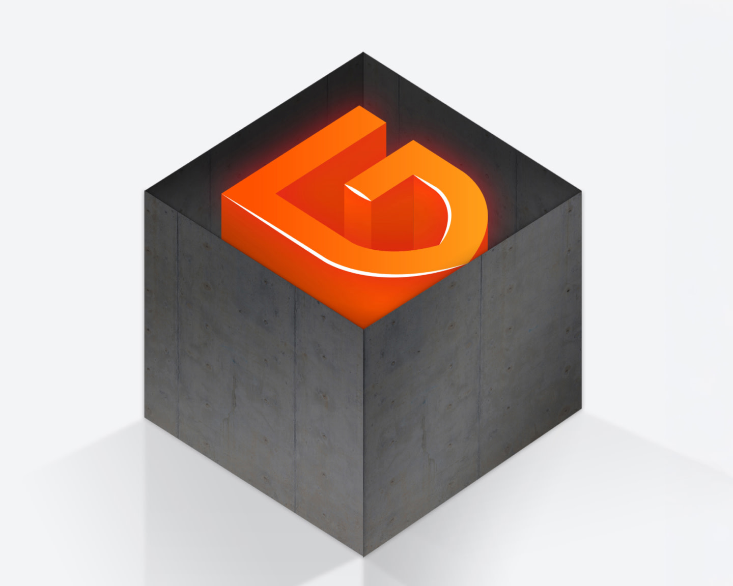 3d Square block with groundbreak logo over large white space