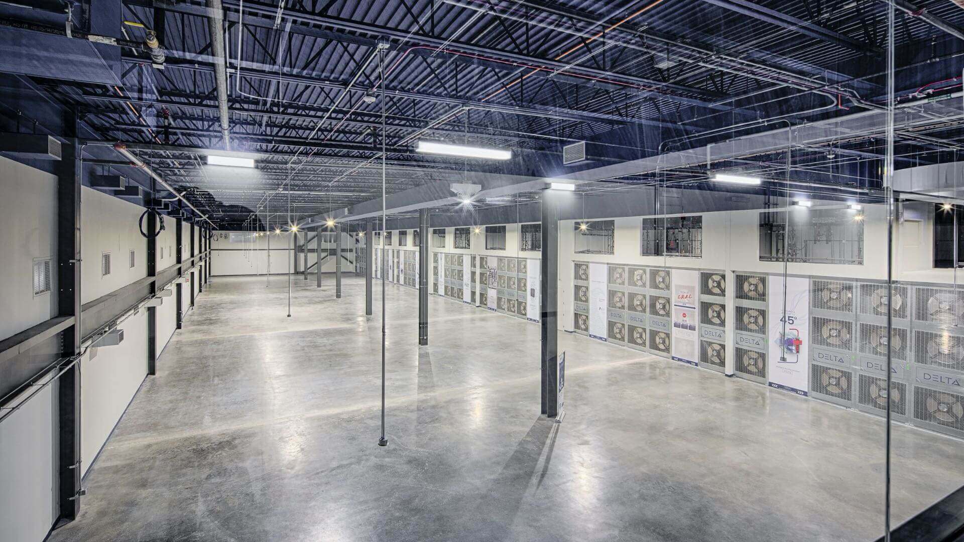 Large interior of a data center