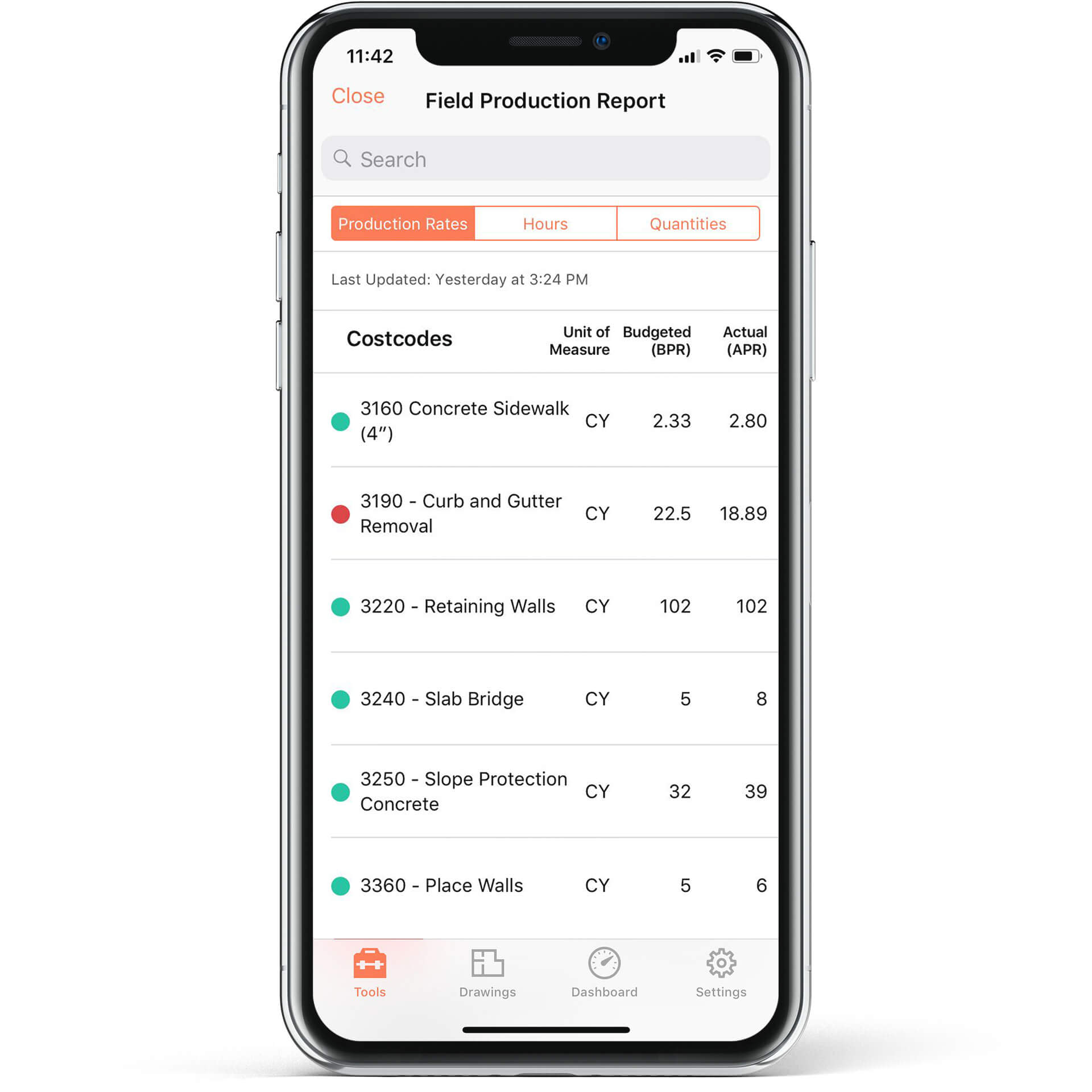 Procore app screen on mobile device