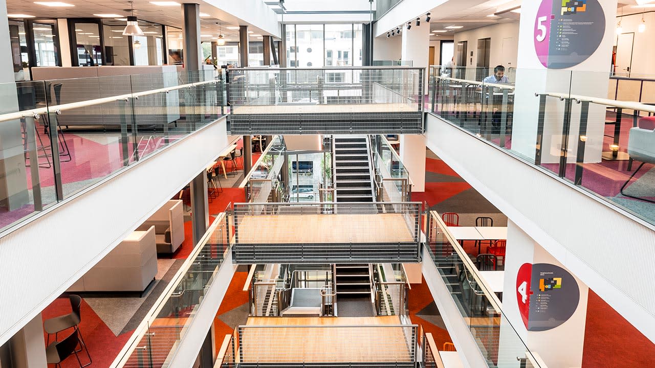 Inside of a building's floors as seen from the top floor