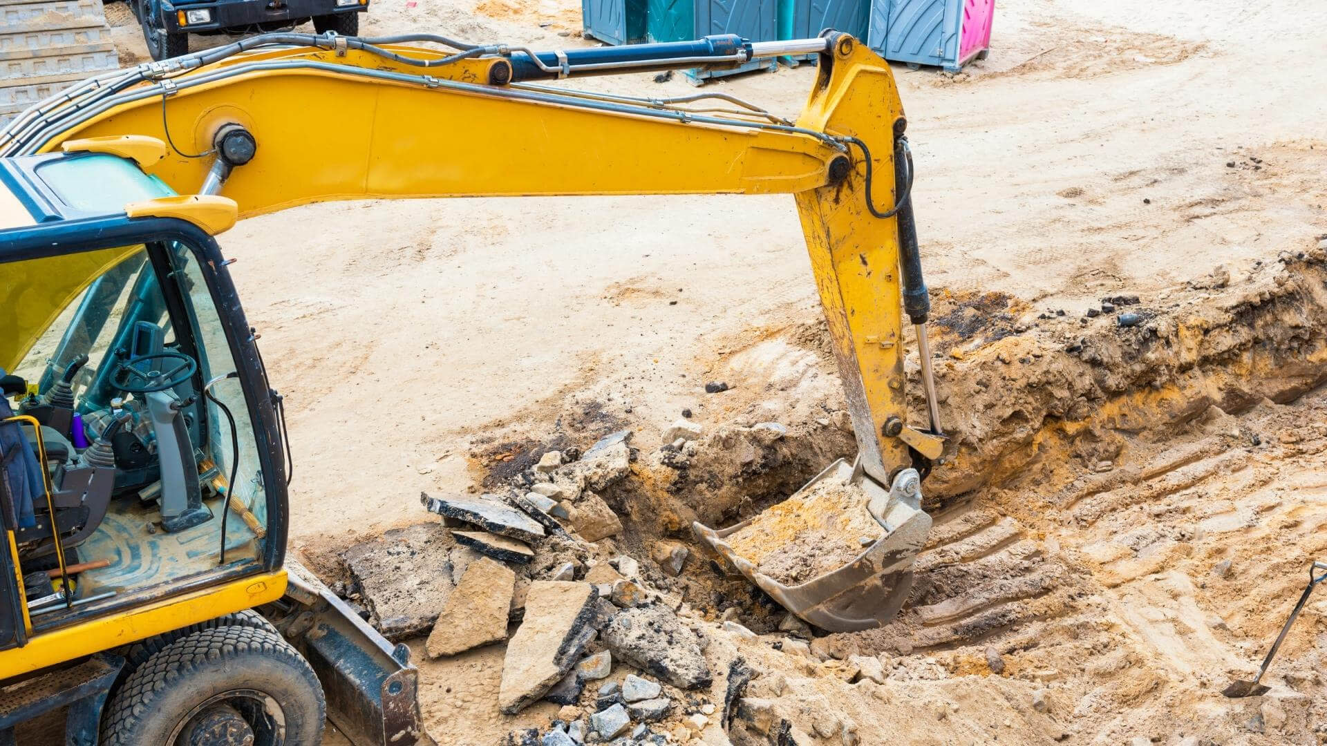 An excavator parked on a construction site