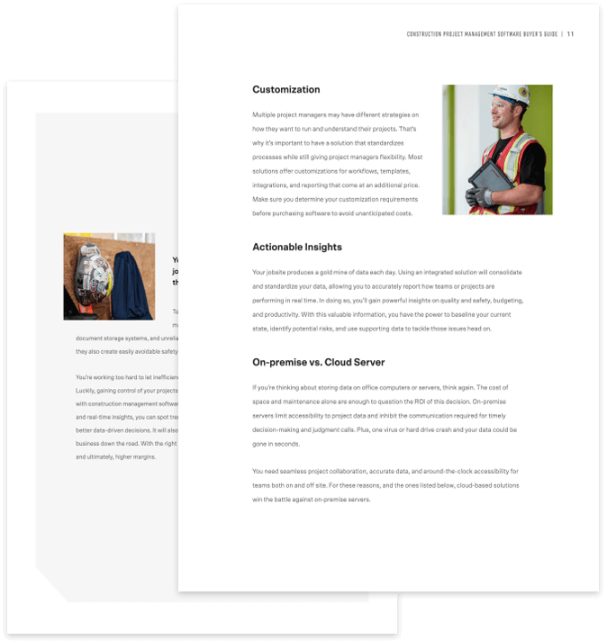 Interior pages of Construction Managament Software Buyer's Guide Ebook