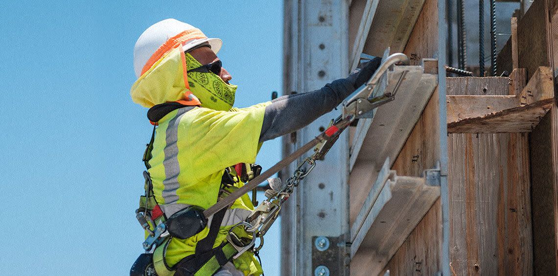 Construction worker working on a wall