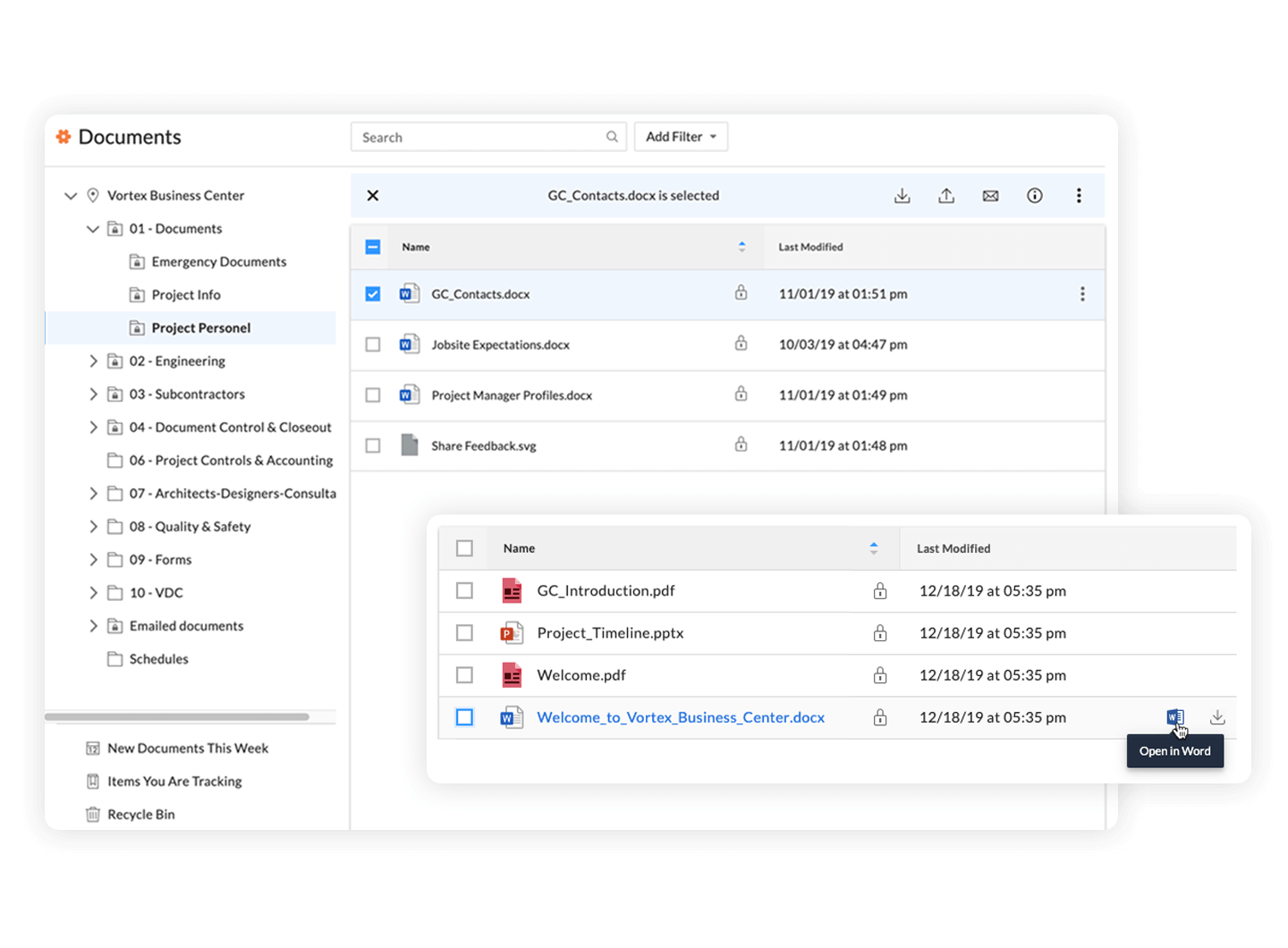 Procore Documents Tool screen