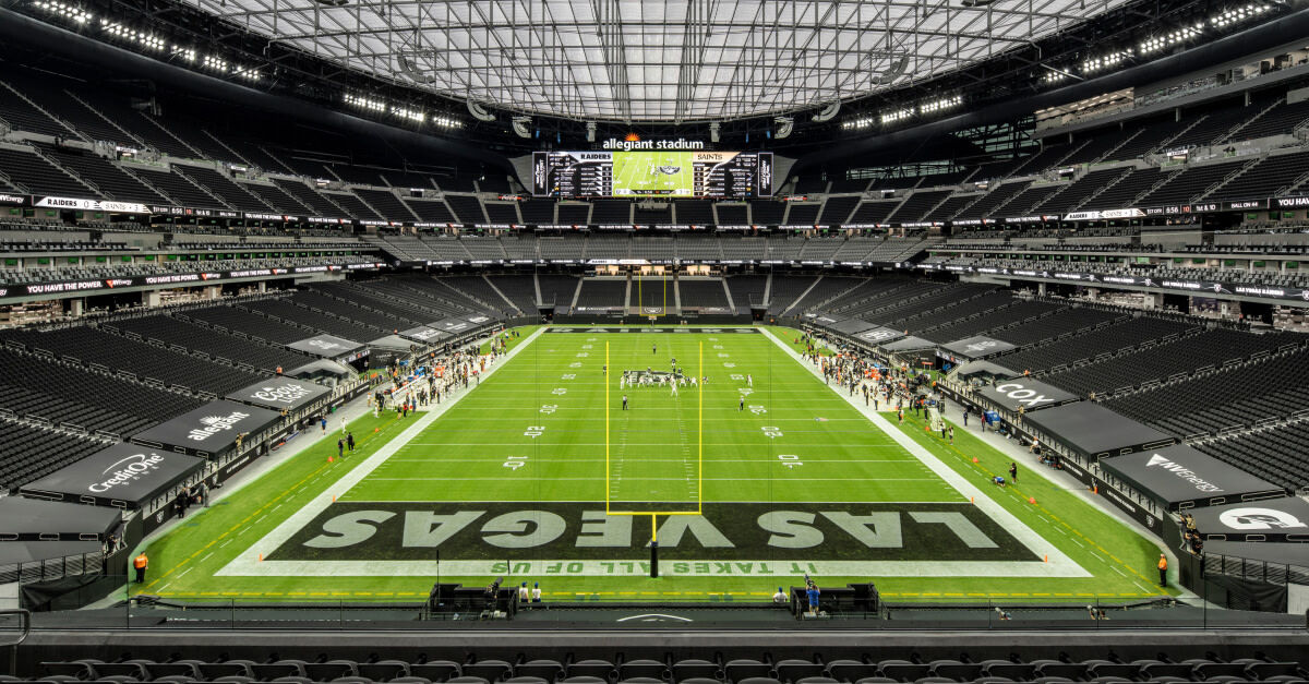 Inside of allegiant stadium, looking down field