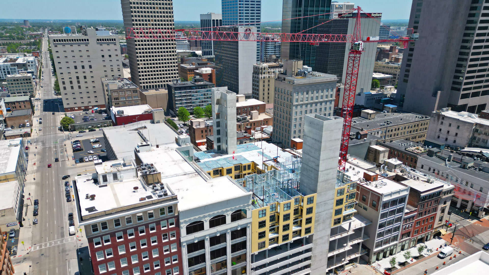 Aerial view of a building under constuction