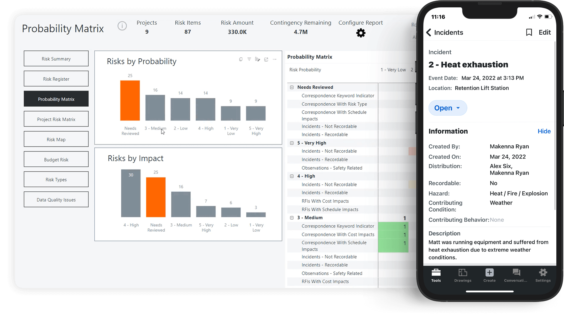 Procore's Incidents screen