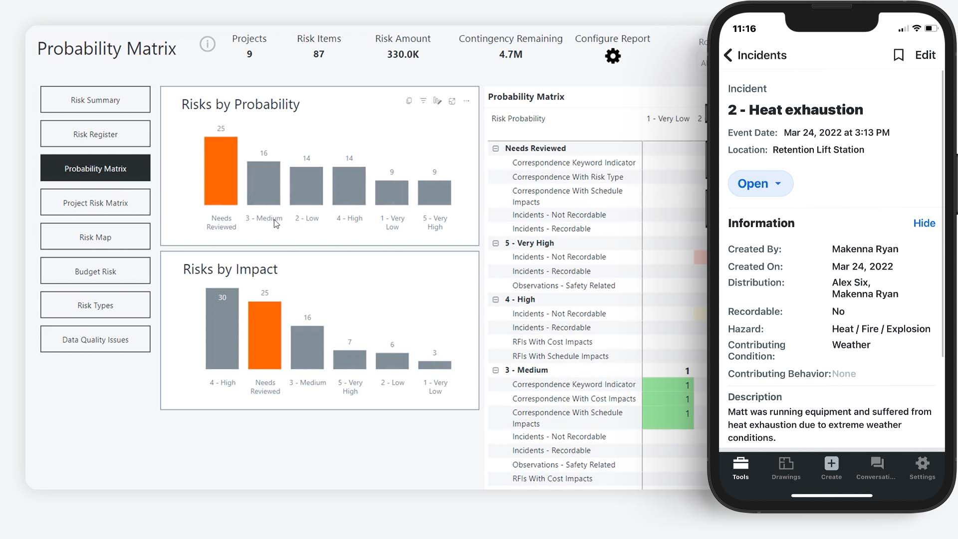 Procore's Incidents screen