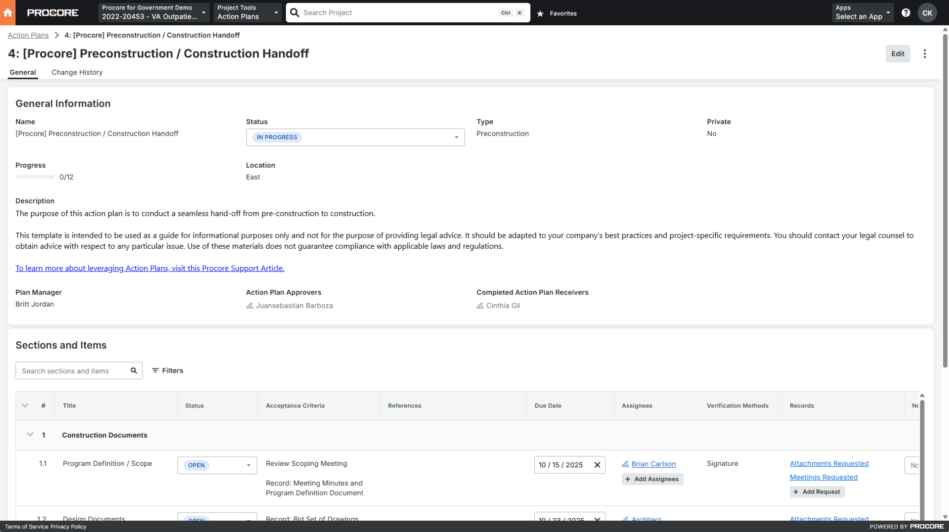 Screen capture of Procore's bid board