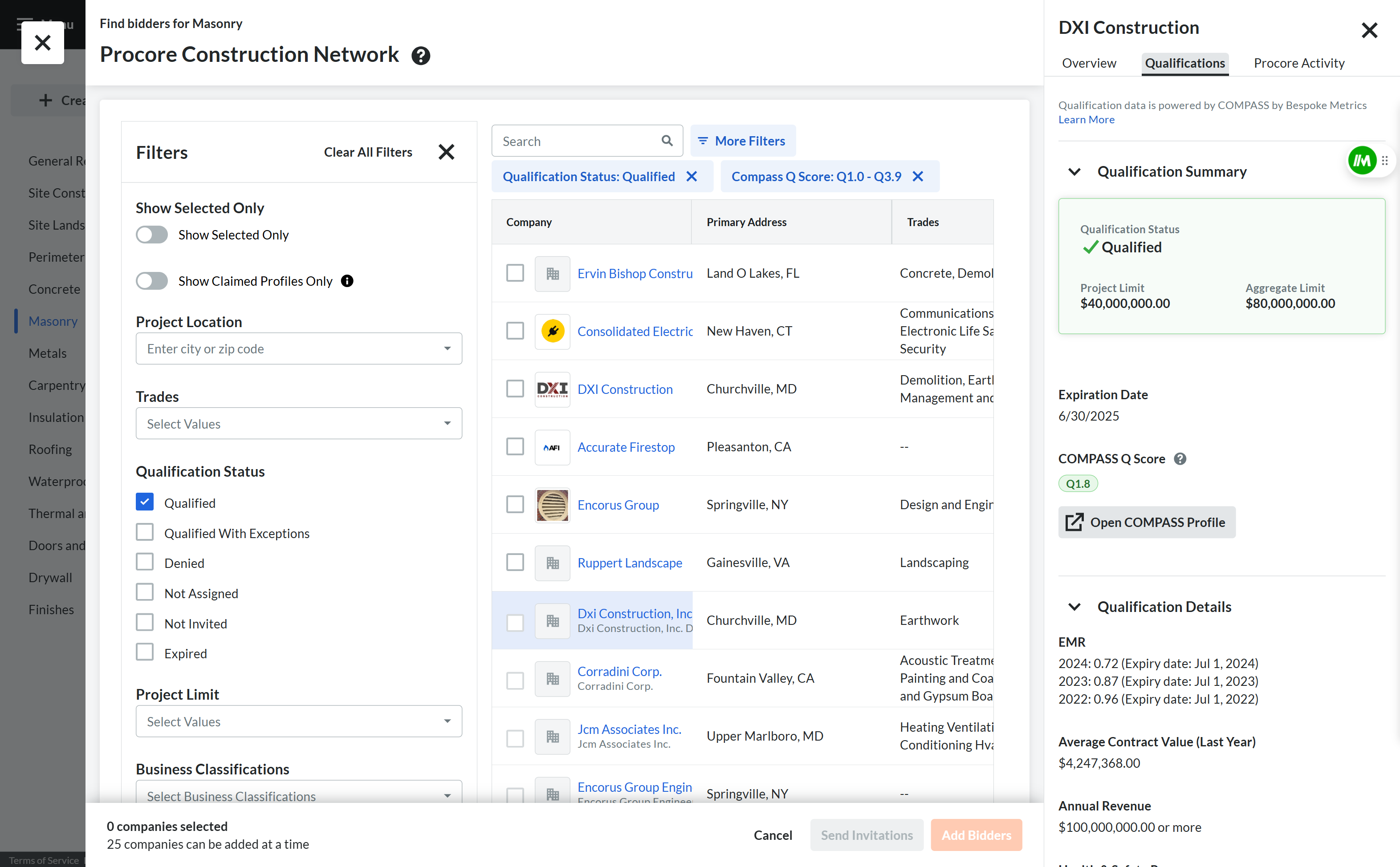 Screenshot of Procore's Bid management