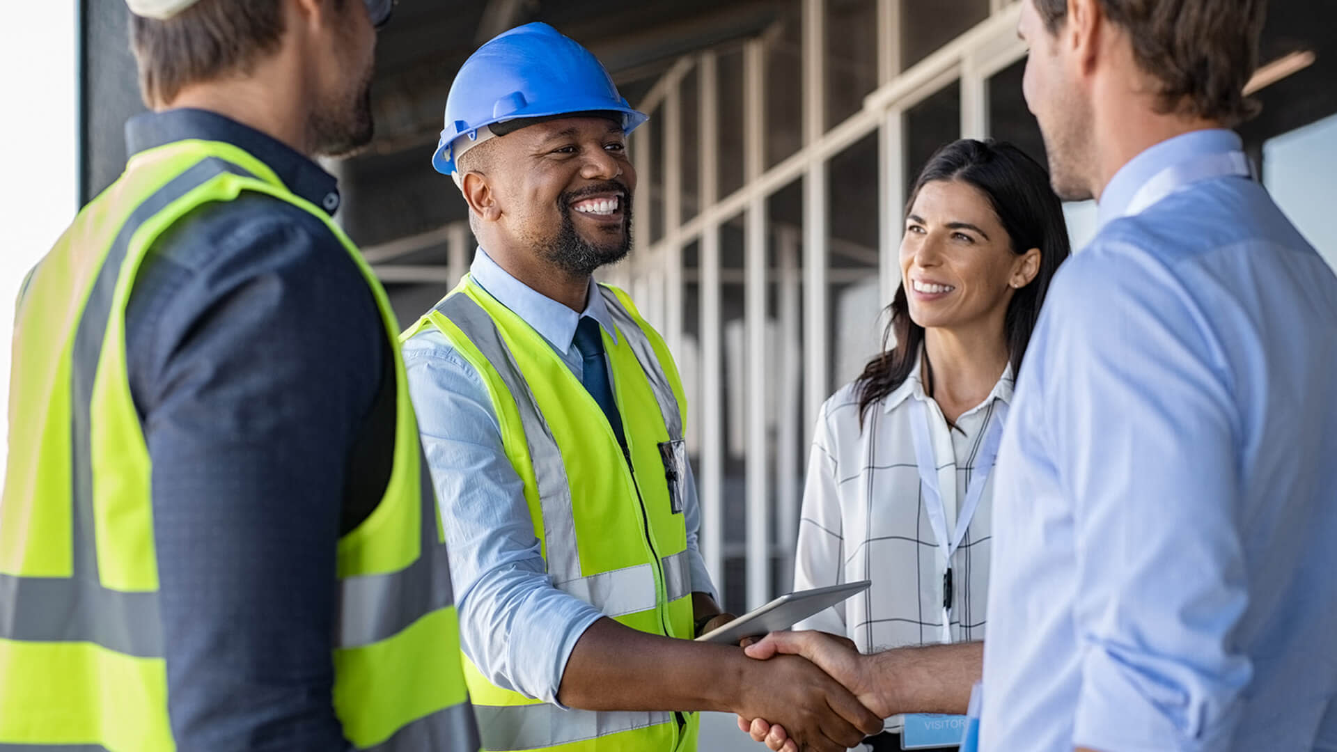 Contractors greeting each other