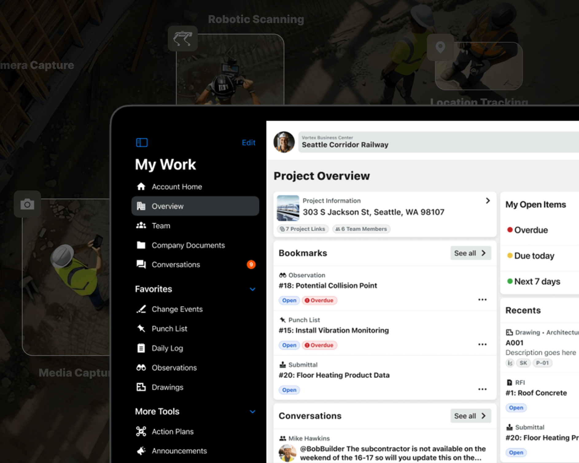 Procore's project overview tool screen