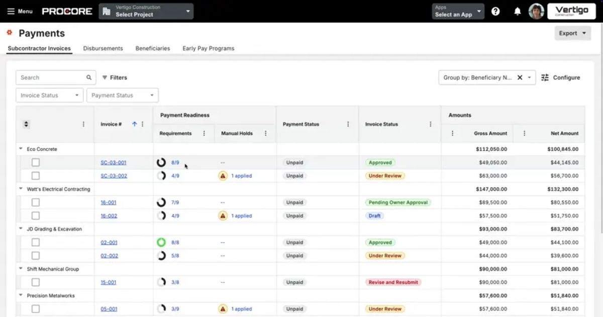 Procore Invoicing Construction Payment Software | Procore