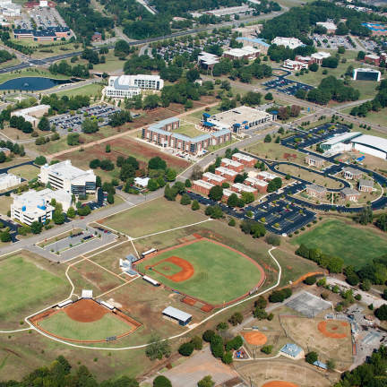 Aerial view of The University of Alabama in Huntsville's campus