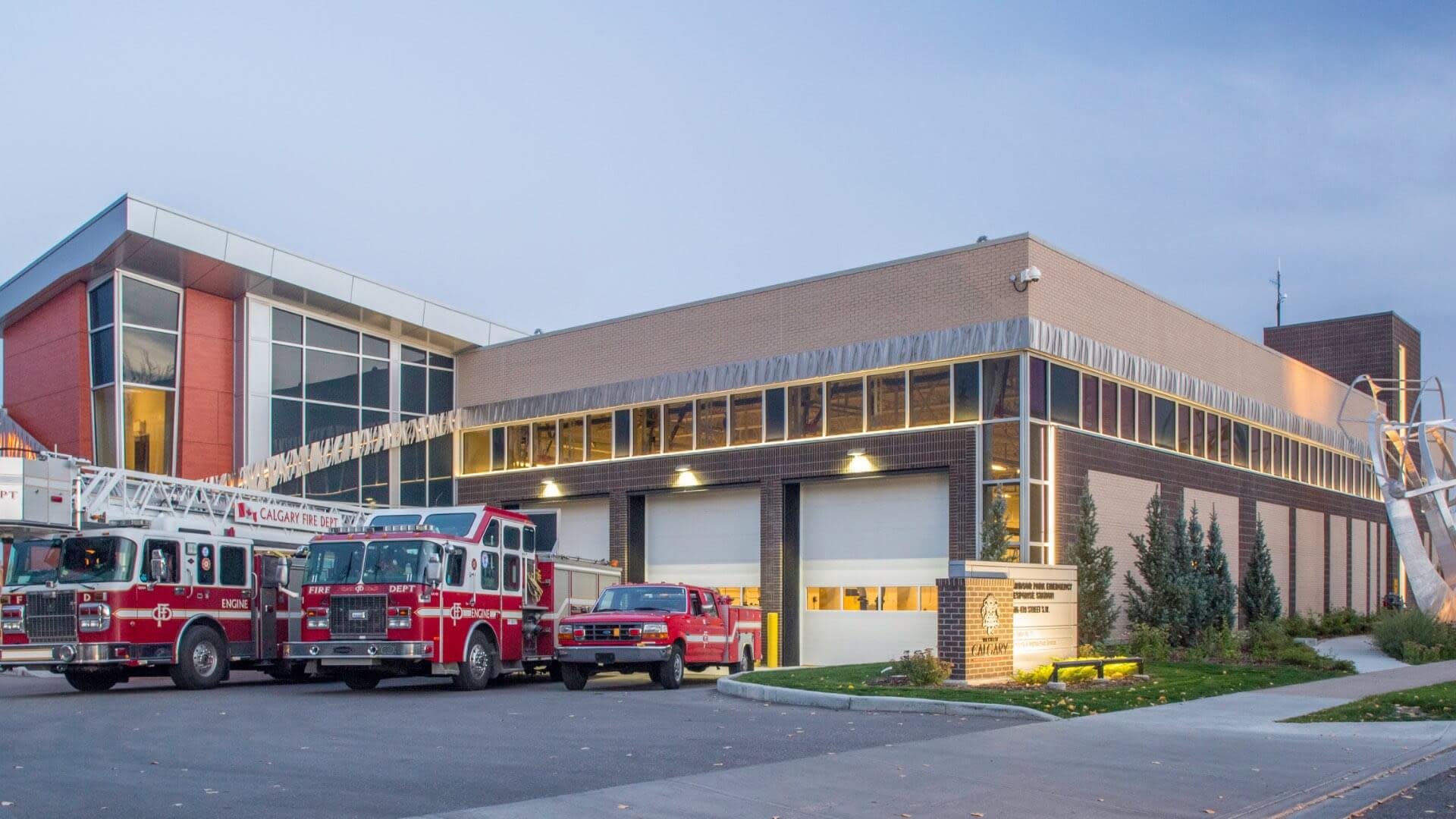 Firehall (exterior, daytime) - completed project by Keller