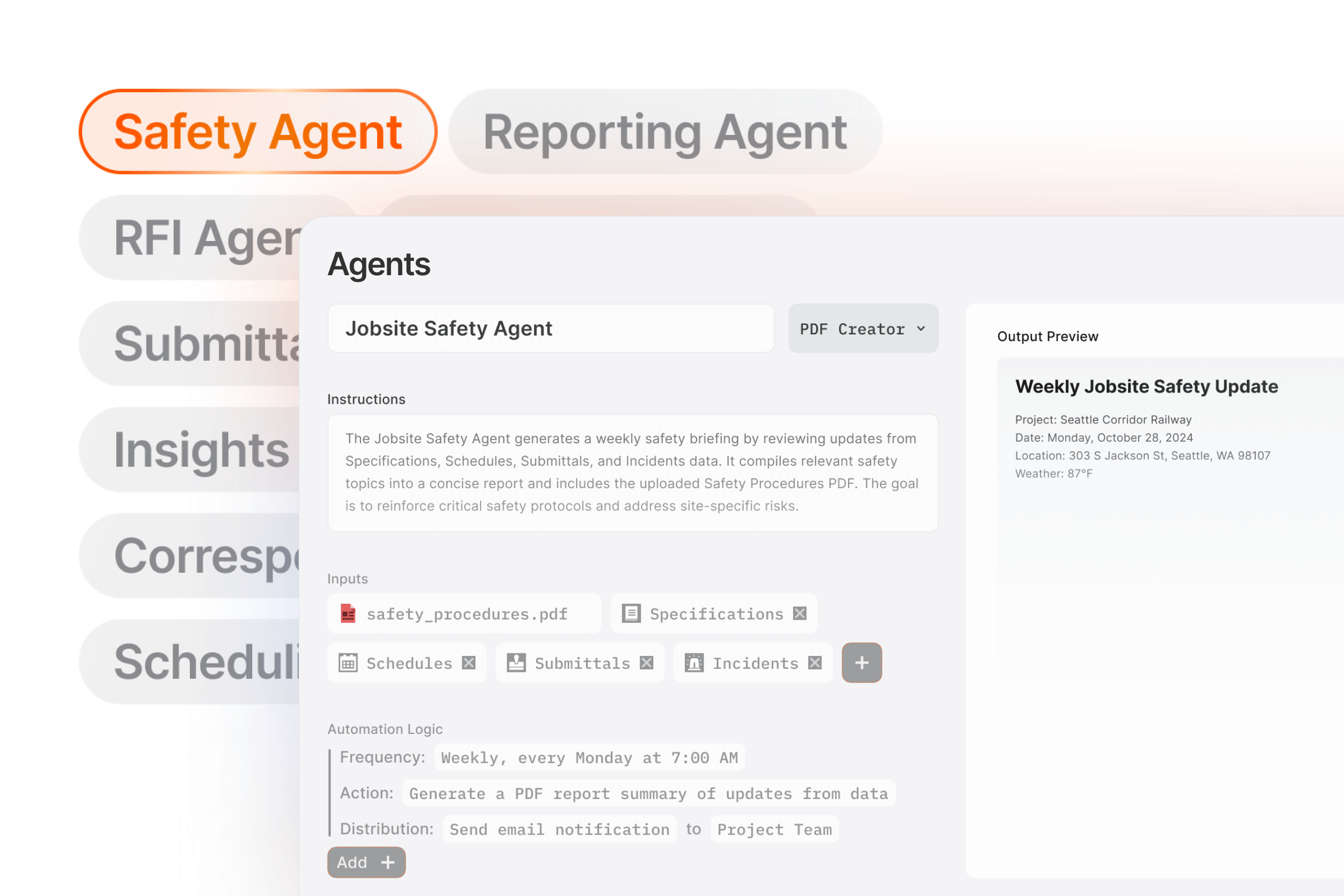 Procore's Agent Studio UI